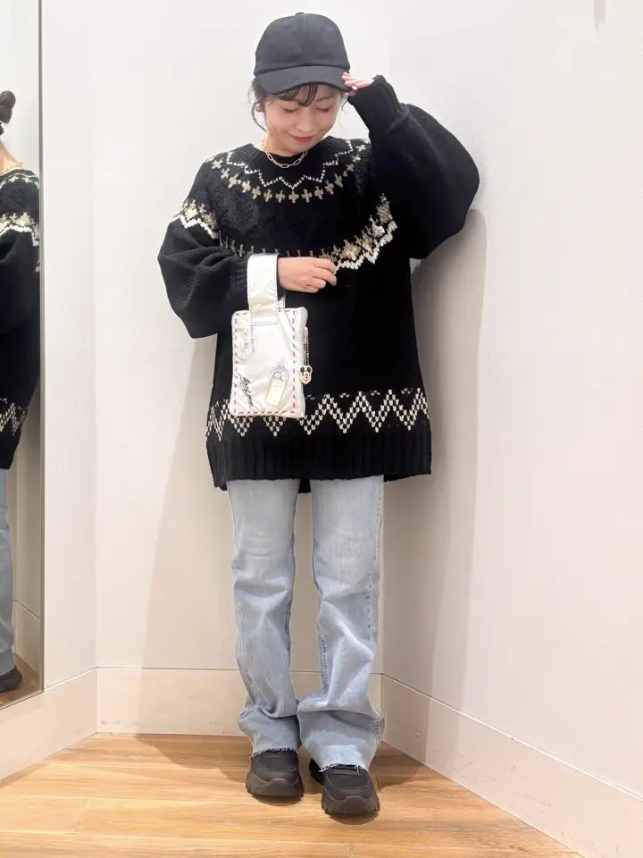 Disney/ミッキー刺繍ノルディックニットチュニック/earth