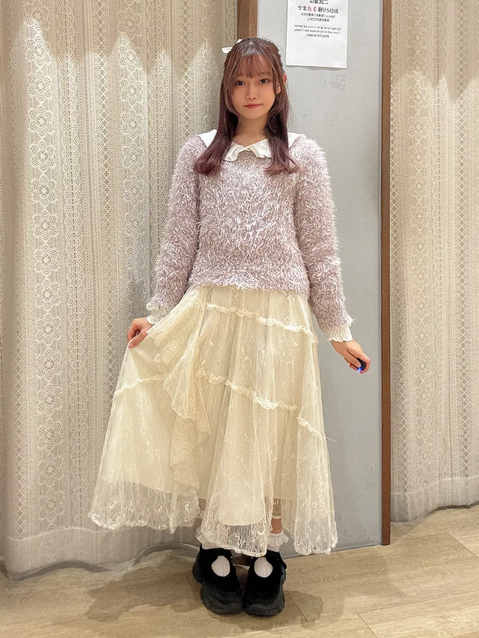 レースフリルティアードスカート/earth music&ecology（アース