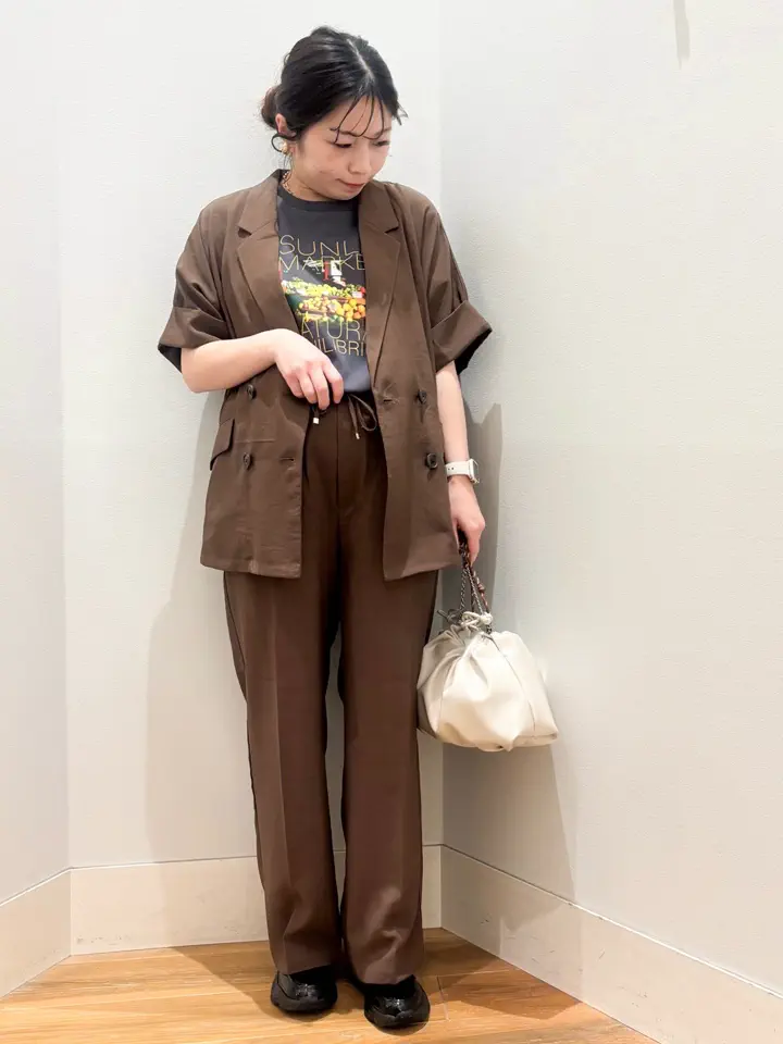 【美品】サイズ3（2Y-3Y）EARTH 半袖 セットアップ ブラウン セットアップ 3点セット】綿タッチ長袖オープンカラーシャツ+UネックT