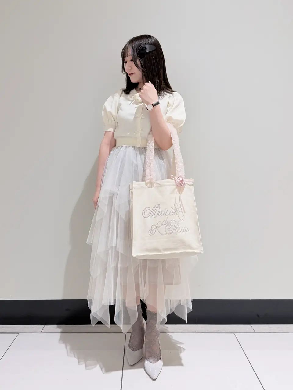 A4対応】チュールハンドルローズスクエアトートバッグ/Maison de FLEUR