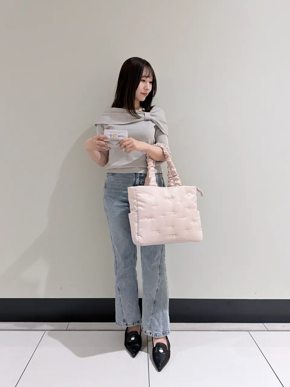 ローズリボン刺繍パファートートバッグ/Maison de FLEUR（メゾン ド
