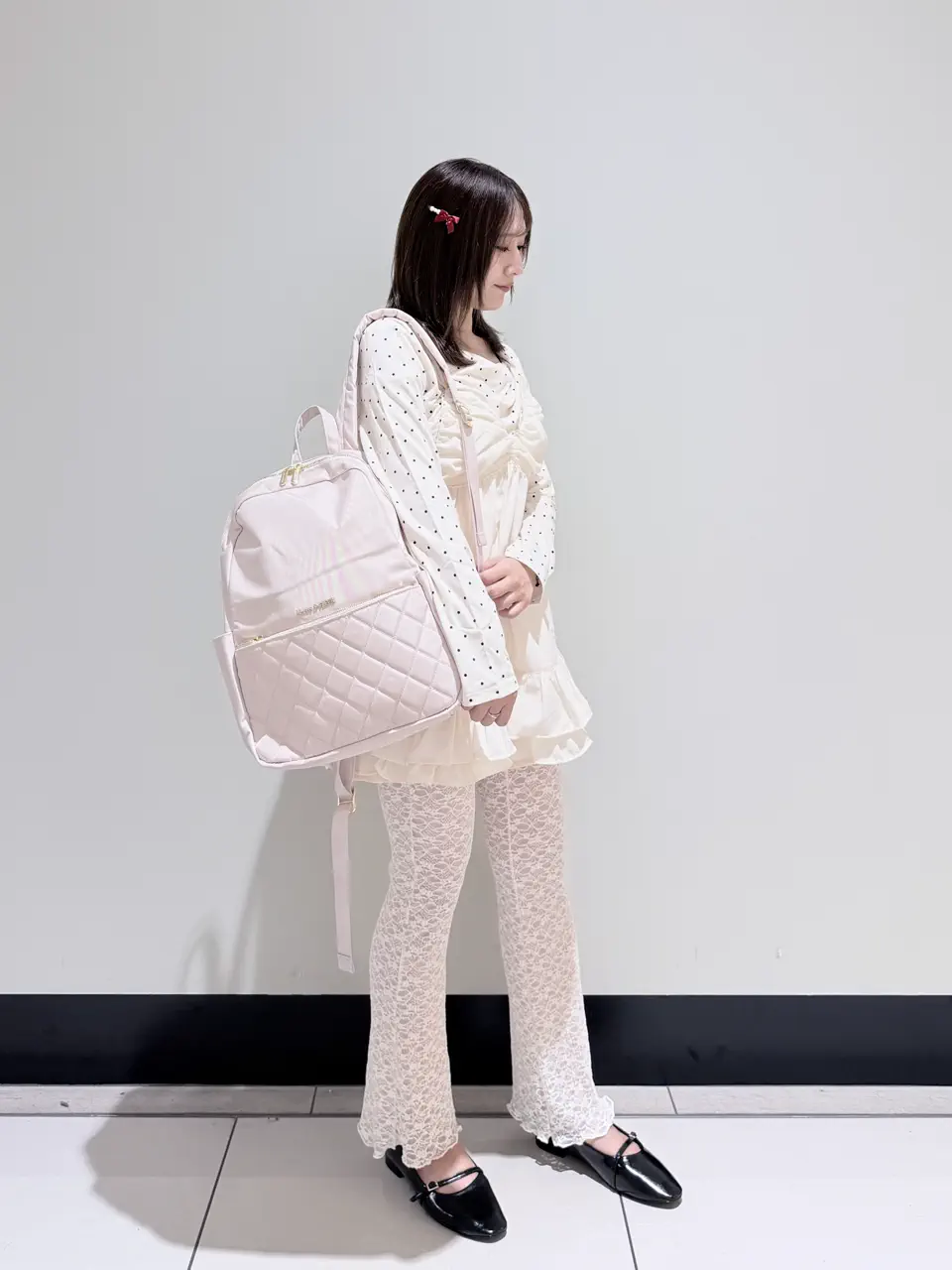 ピンクハウス 水玉キルティングリュック ホワイト×ブルー 撥水加工キルティングポケットリュック/Maison de FLEUR（メゾン ド