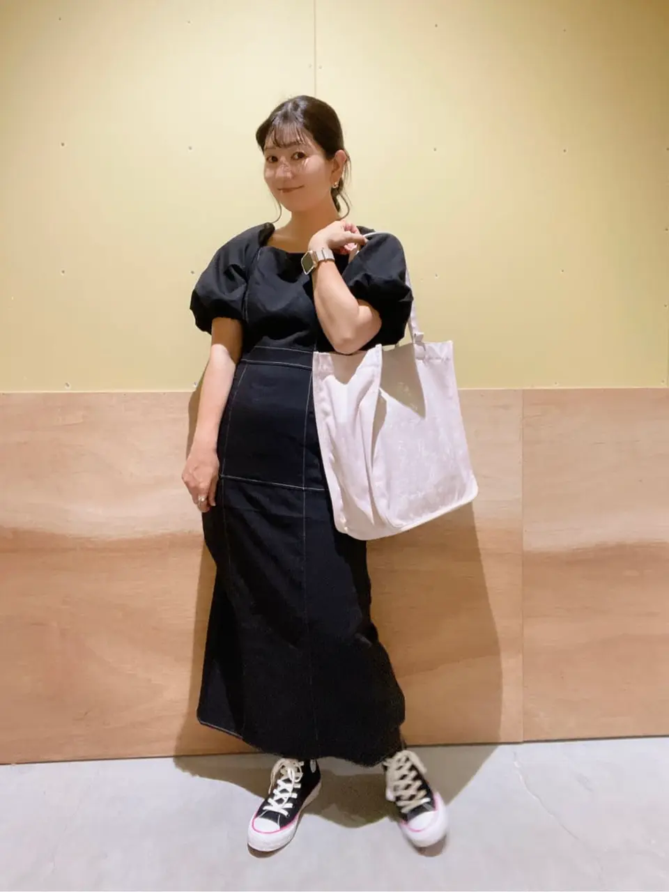 emicetic パフワンピース fruits of life ジョーゼットパフワンピース / 黒羽色(ブラック) | Les