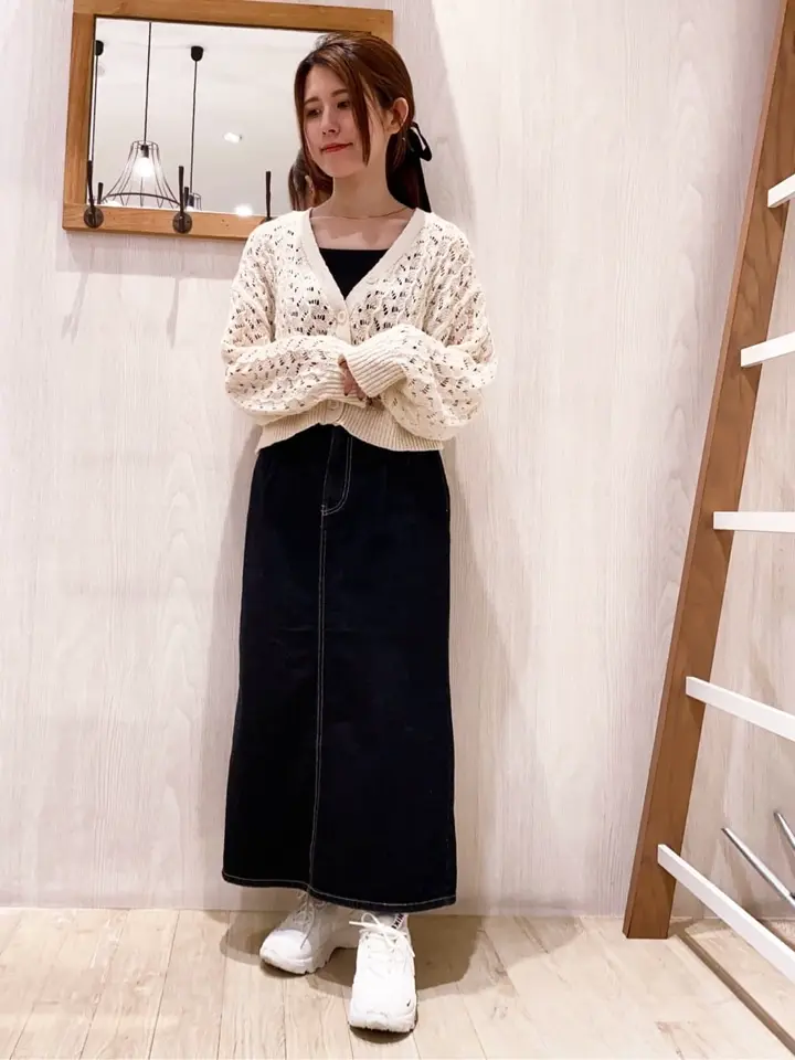 スラブコットンレース編みカーディガン/earth music&ecology（アース