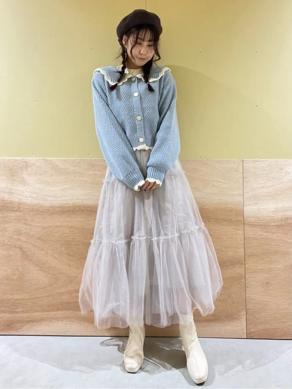 45R歳時記おり姫かさねカシュクール インディゴ フリル カーディガン 45Rインドカディオックスの歳時記ブラウス: WOMEN｜45R