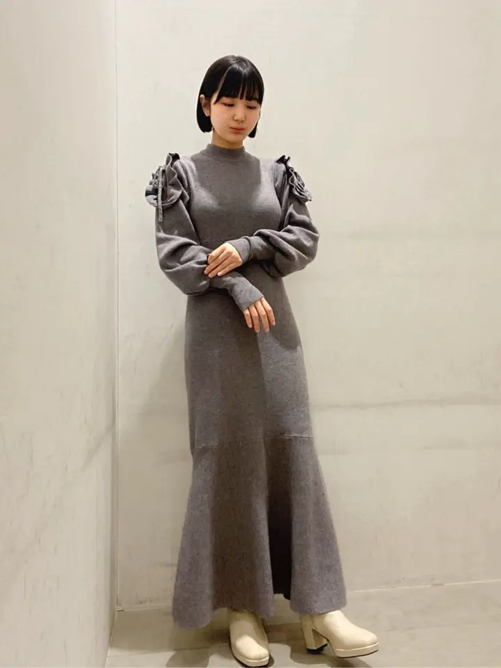 袖シアーフリルニットワンピース/earth music&ecology（アース