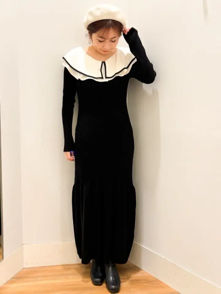 パイピングフレアカラーニットワンピース/earth music&ecology（アース