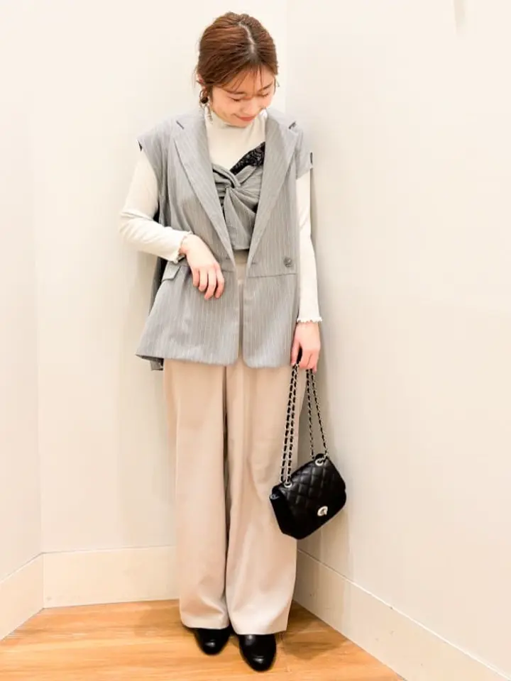 美品♡ セモア ♡ ロングビスチェ B70 単品！ ピンストライプ胸元レースビスチェ/earth music&ecology（アース