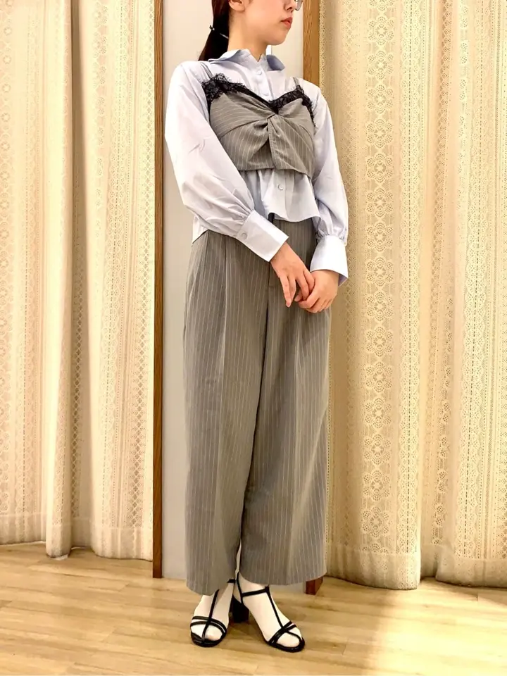 everyone / ストレートパンツ/S/コットン/WHT/ストライプ/ev25-pt21 ピンストライプストレートパンツ/earth music&ecology（アース