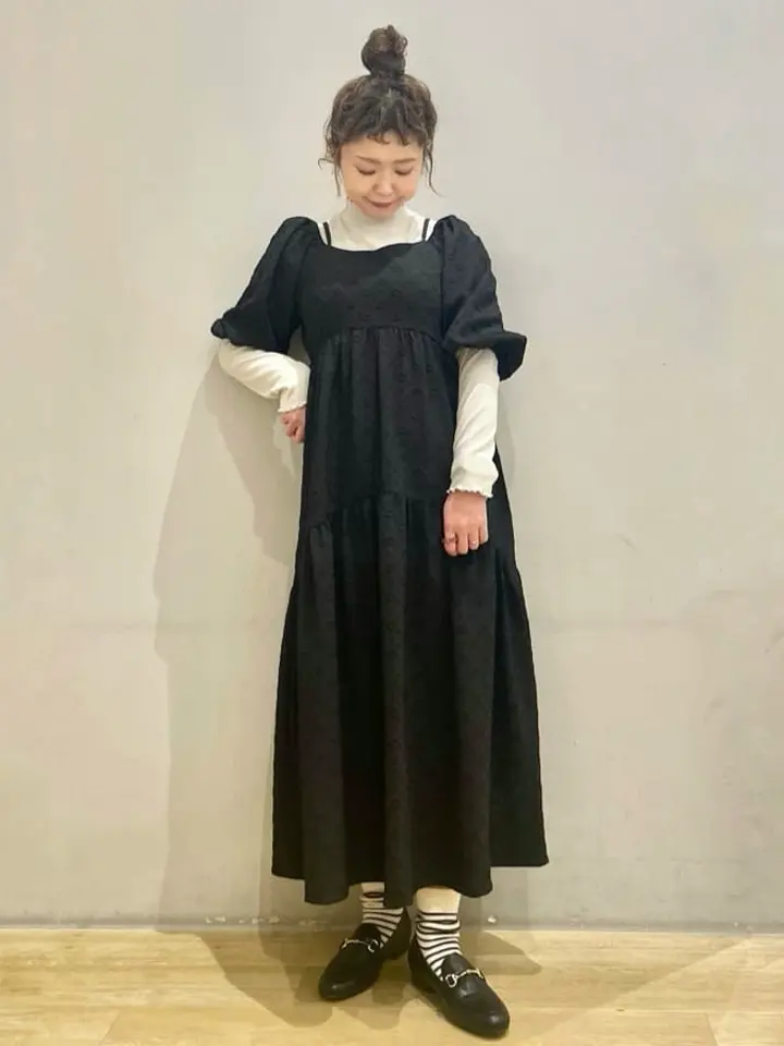 2wayパフスリーブ表面感ワンピース/earth music&ecology（アース