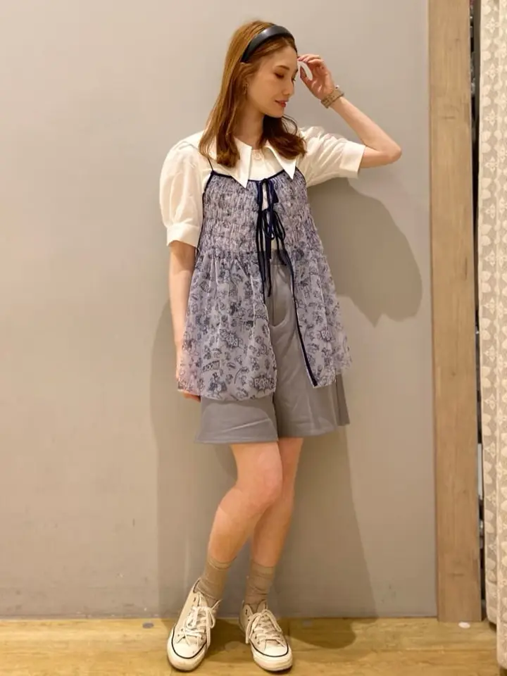 デザイン衿5分袖ブラウス/earth music&ecology（アース ミュージック