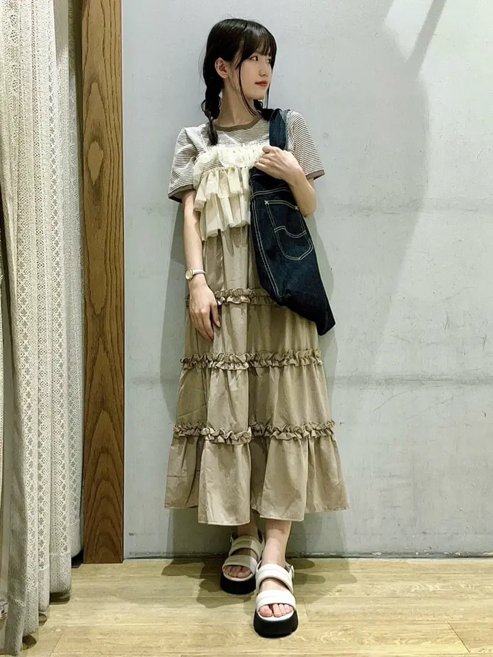 SET2点リブワンピース+チュールビスチェ/earth music&ecology（アース