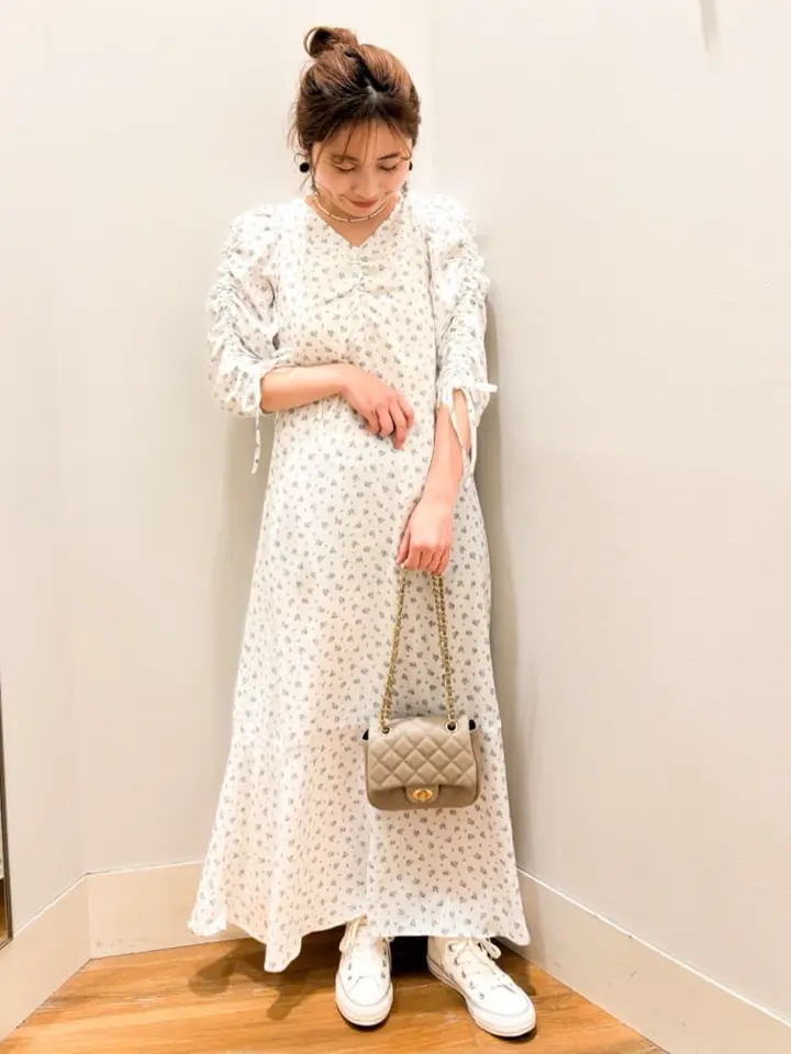 袖ドロストフラワーワンピース/earth music&ecology（アース