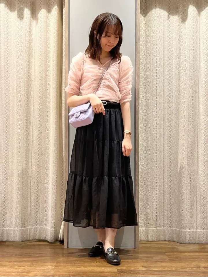 フロッキードットシアーティアードスカート/earth music&ecology