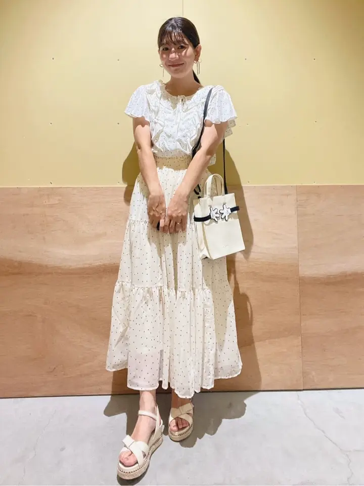 フロッキードットシアーティアードスカート/earth music&ecology