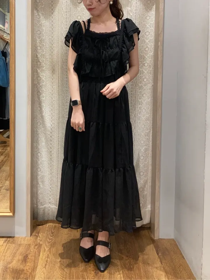 フロッキードットシアーティアードスカート/earth music&ecology