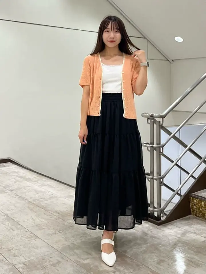 フロッキードットシアーティアードスカート/earth music&ecology