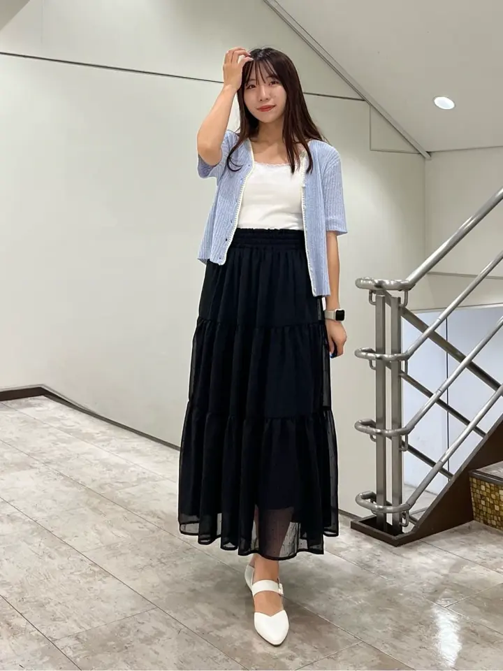 フロッキードットシアーティアードスカート/earth music&ecology