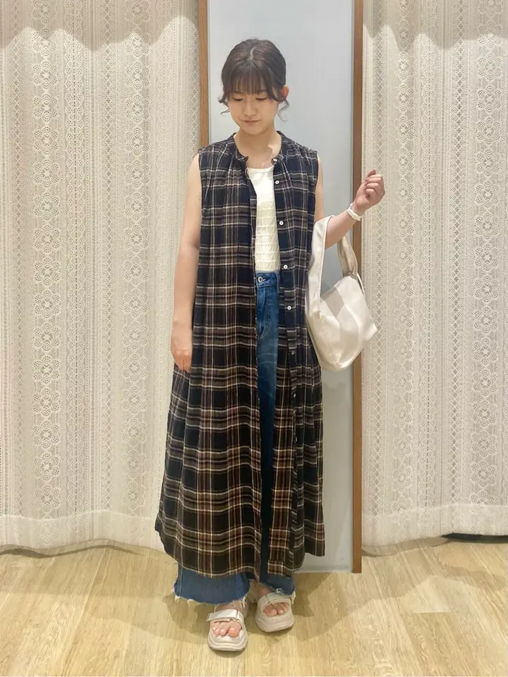 綿クレープワンピース(check柄)/earth music&ecology（アース