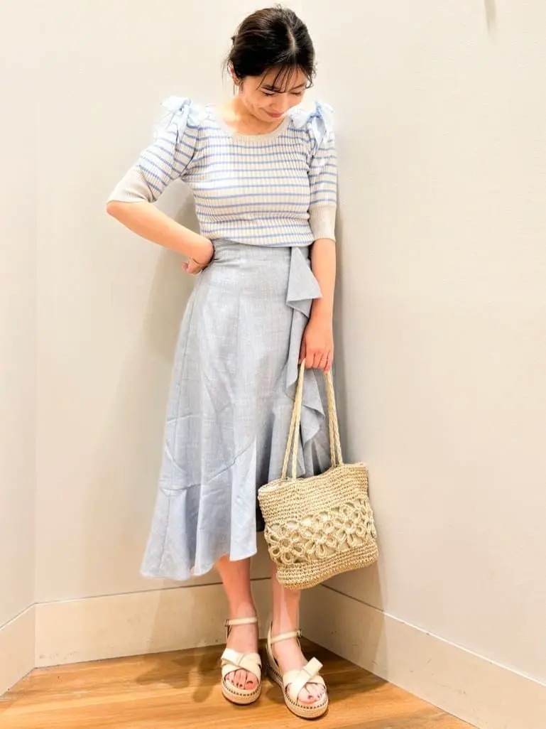 アシメペプラムフレアバックレースミディ丈スカート/earth