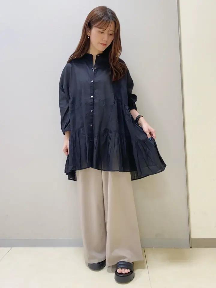 コットンボイル切替ティアードチュニック/earth music&ecology（アース