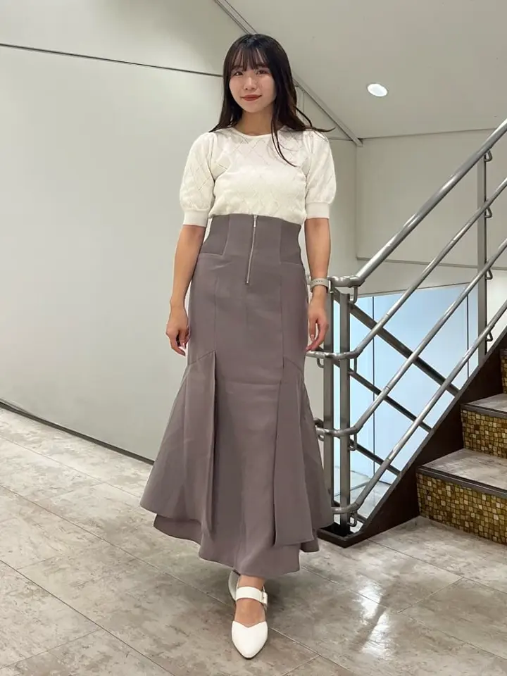 サイドリブ切替バックレースアップスカート/earth music&ecology