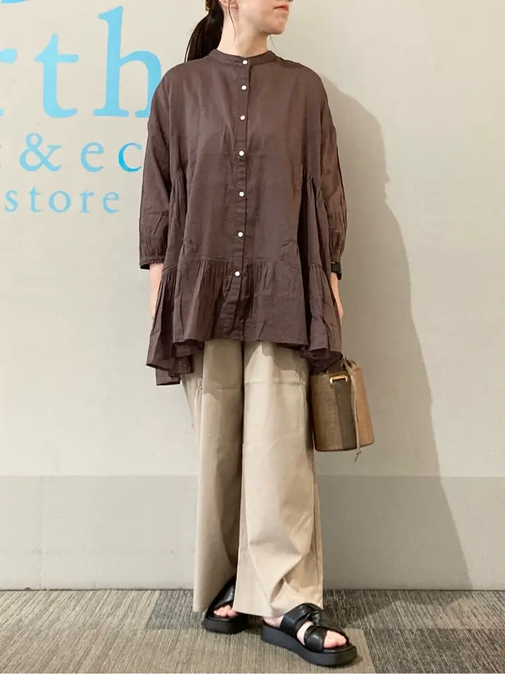 コットンボイル切替ティアードチュニック/earth music&ecology（アース