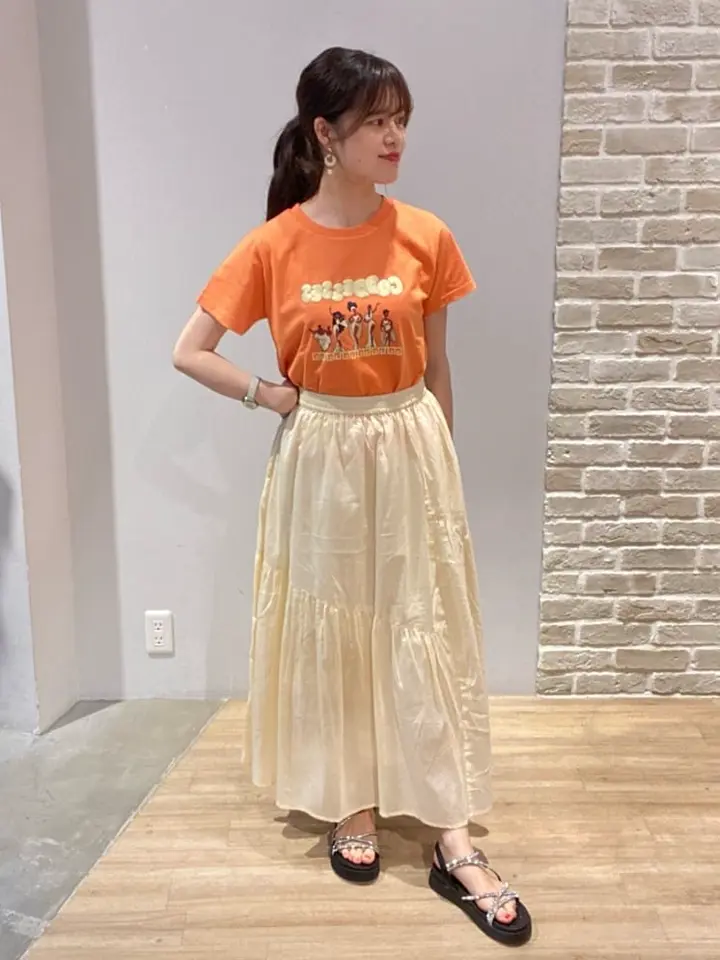 コットンボイルランダム切替フレアスカート/earth music&ecology