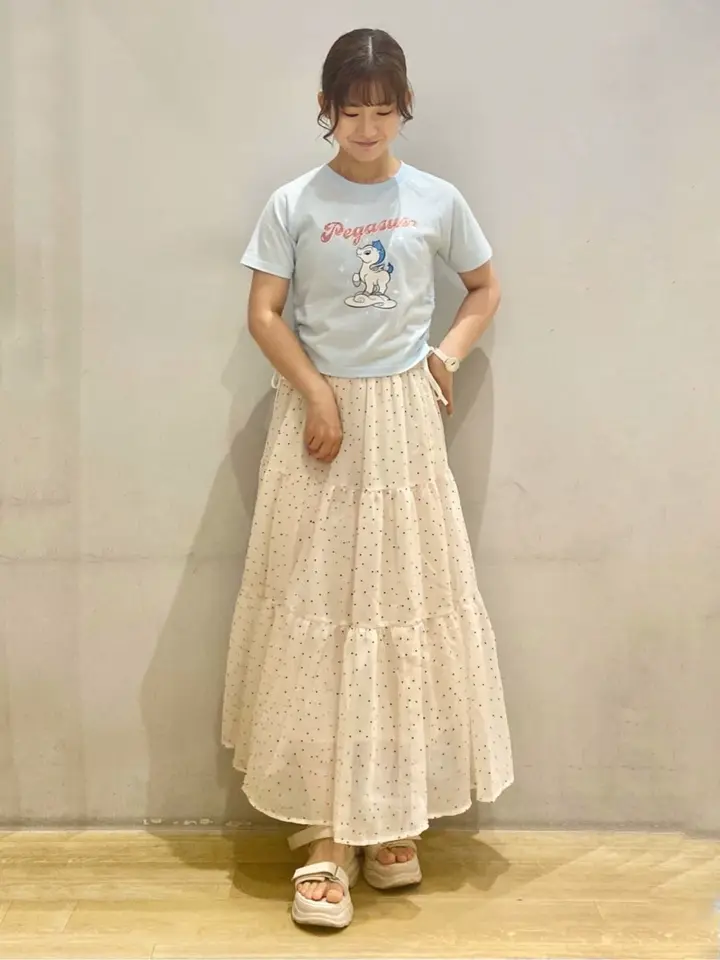 フロッキードットシアーティアードスカート/earth music&ecology