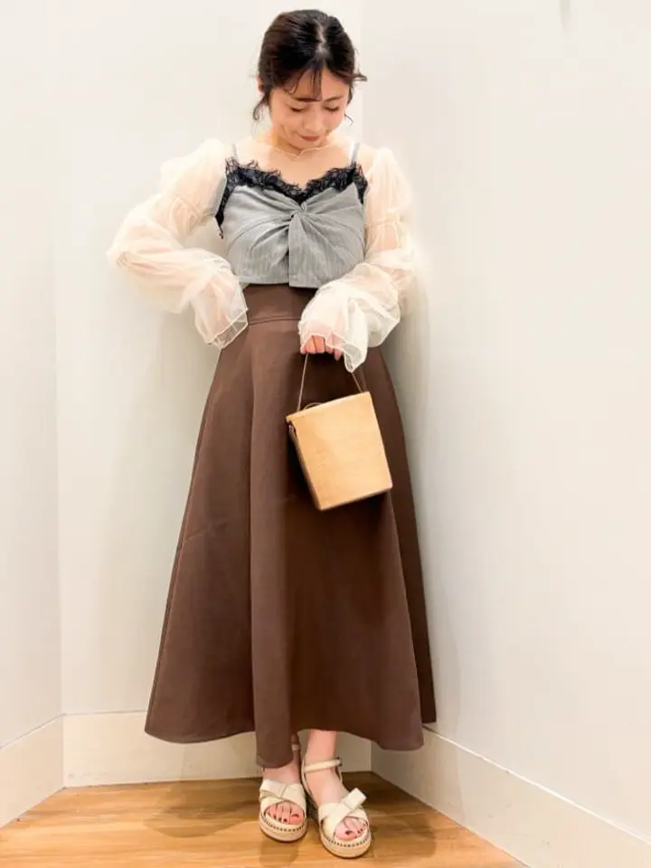 美品♡ セモア ♡ ロングビスチェ B70 単品！ ピンストライプ胸元レースビスチェ/earth music&ecology（アース