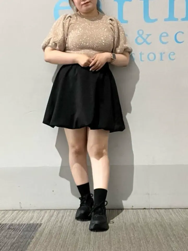 ボリュームスリーブラメニットプルオーバー/earth music&ecology