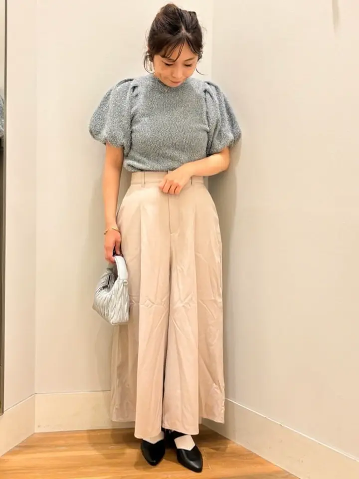 ボリュームスリーブラメニットプルオーバー/earth music&ecology