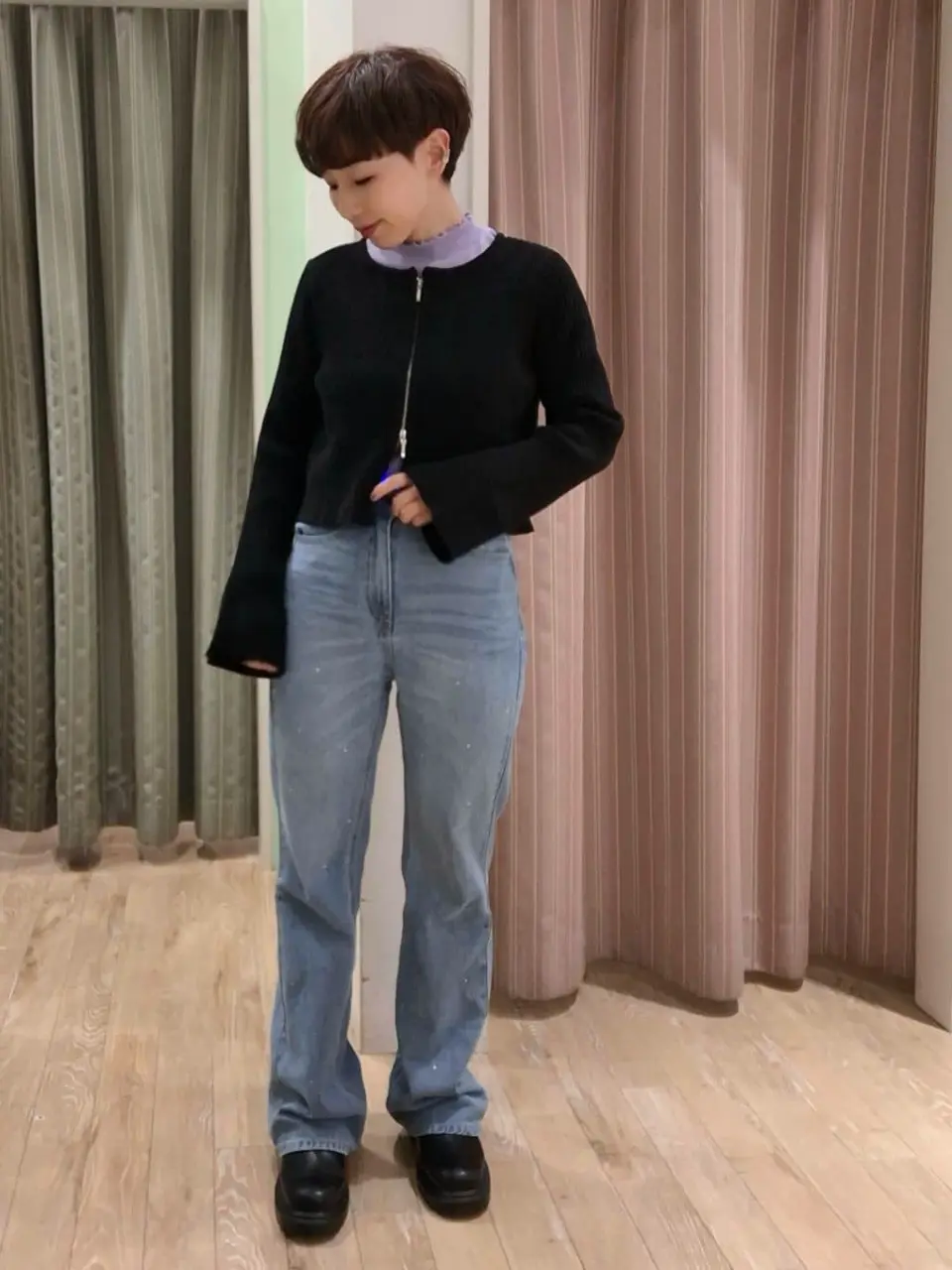 ラインストーンフレアーデニムPT/earth music&ecology（アース