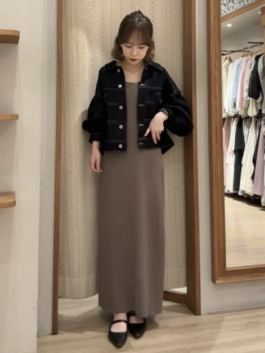 SET2点襟付きカーディガン+ニットワンピース/earth music&ecology