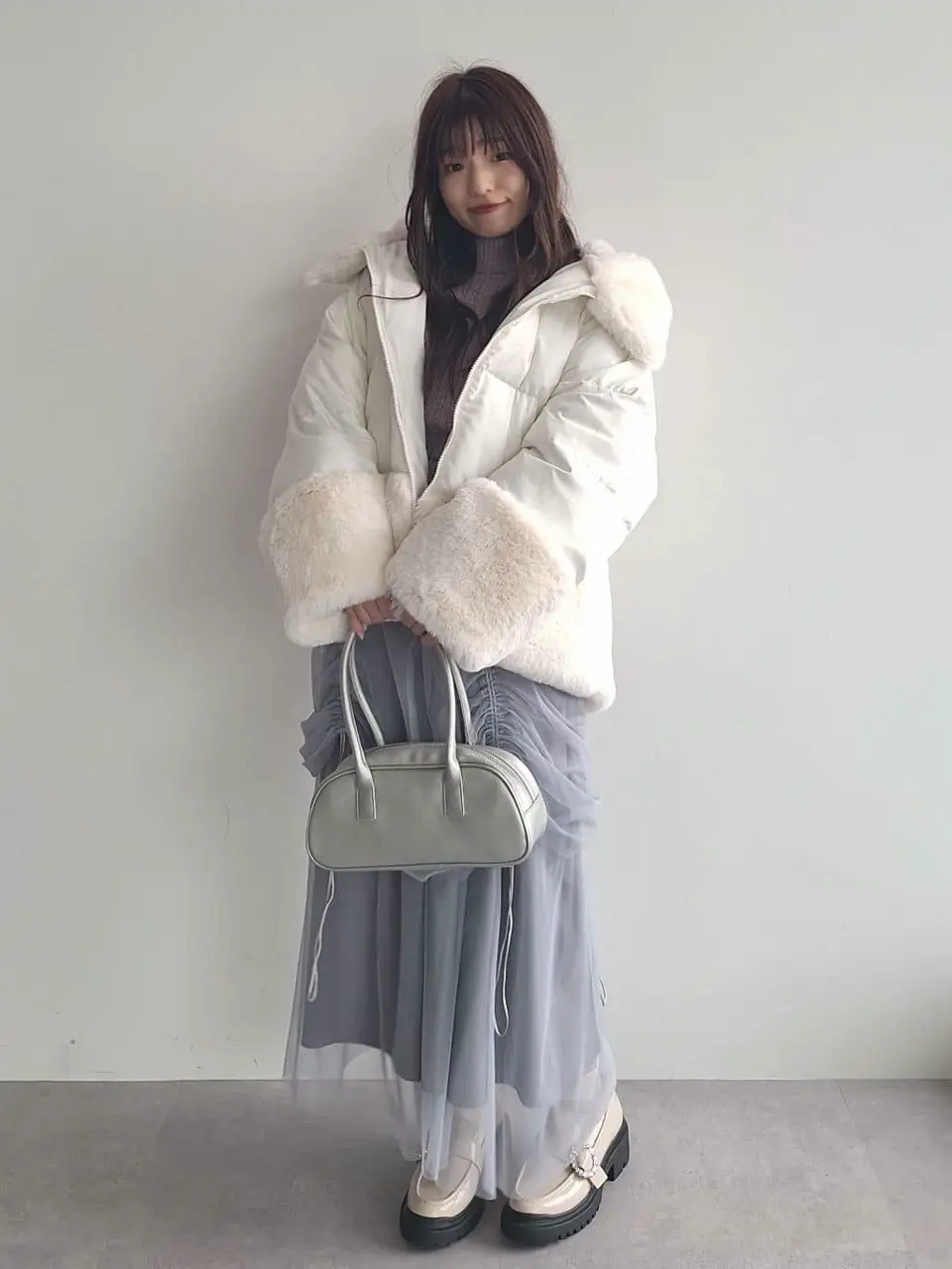 フードファー中綿ショートコート/earth music&ecology（アース