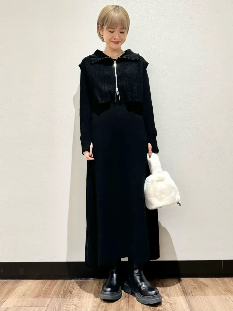 SET2点ZIPベスト+ニットワンピース/earth music&ecology（アース