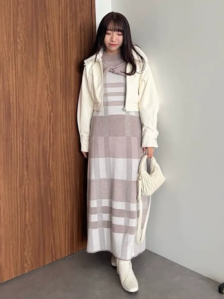 Set2点ショートニット+チェックワンピース/earth music&ecology