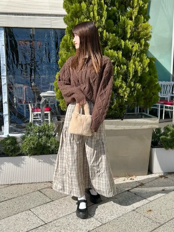 衿付きケーブルニットカーディガン/earth music&ecology（アース