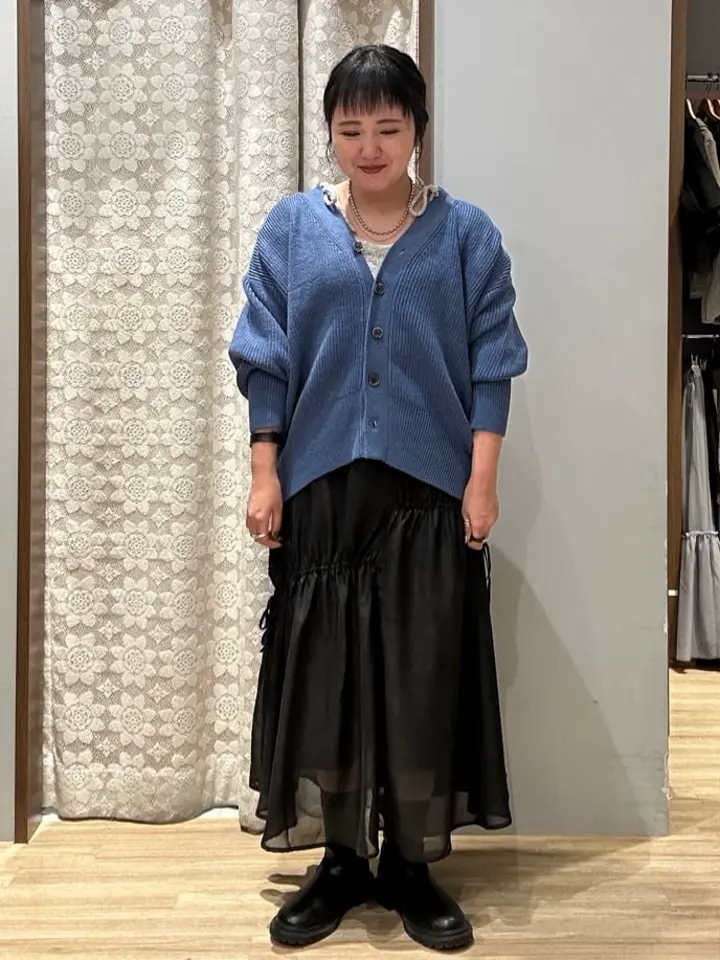 シャイニーアシンメトリーギャザースカート/earth music&ecology