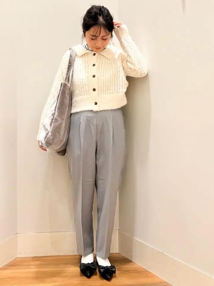 格子編み襟付きニットカーディガン/earth music&ecology（アース