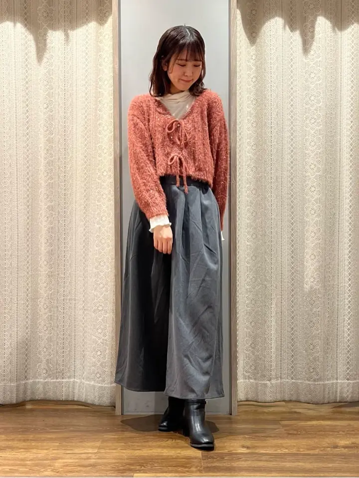 フェザーラメフロントリボンニットカーディガン/earth music&ecology