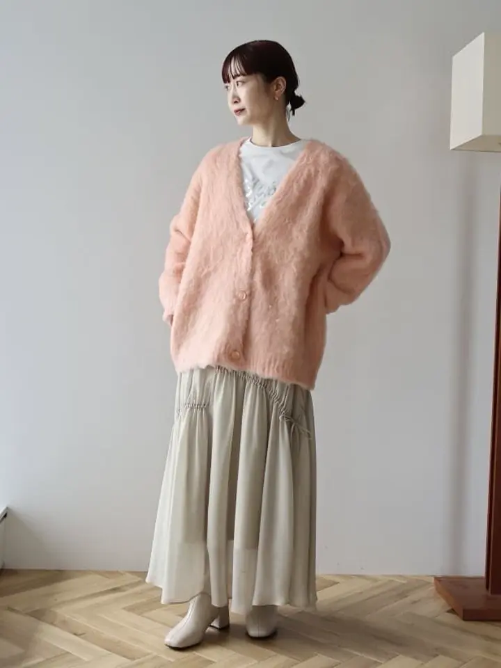 シャイニーアシンメトリーギャザースカート/earth music&ecology