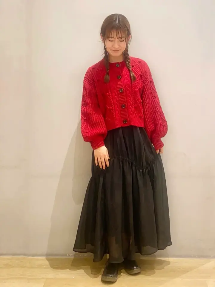 シャイニーアシンメトリーギャザースカート/earth music&ecology