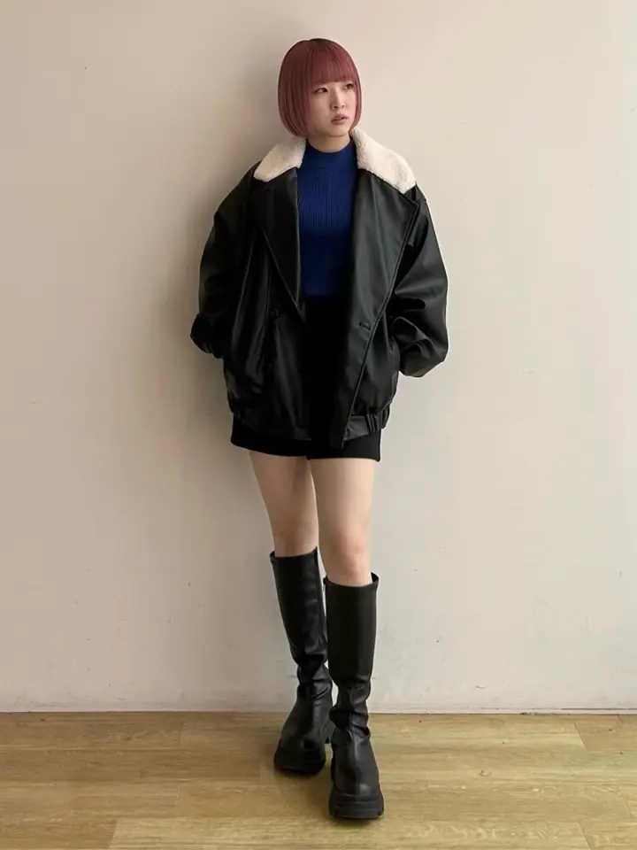 ボアテーラードカラーレザーブルゾン/earth music&ecology（アース