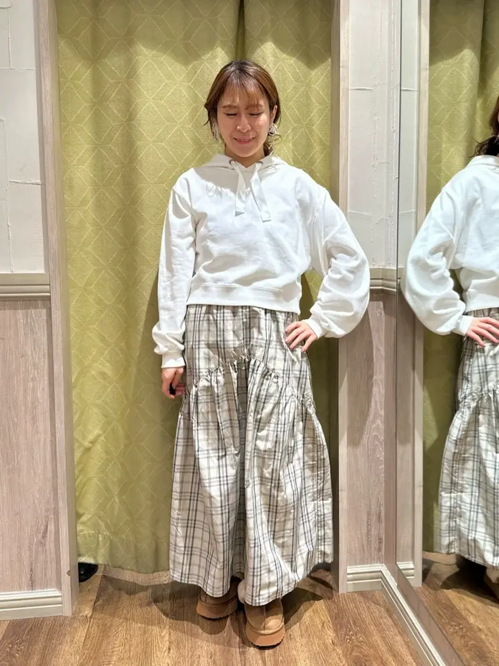 メモリータフタチェックスカート/earth music&ecology（アース