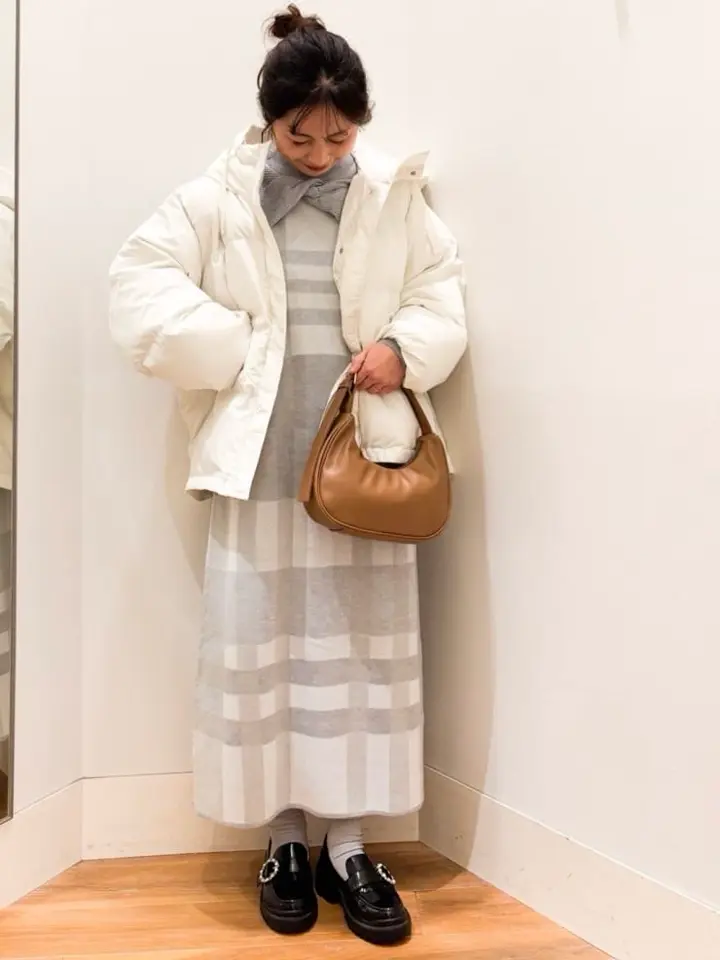 Set2点ショートニット+チェックワンピース/earth music&ecology