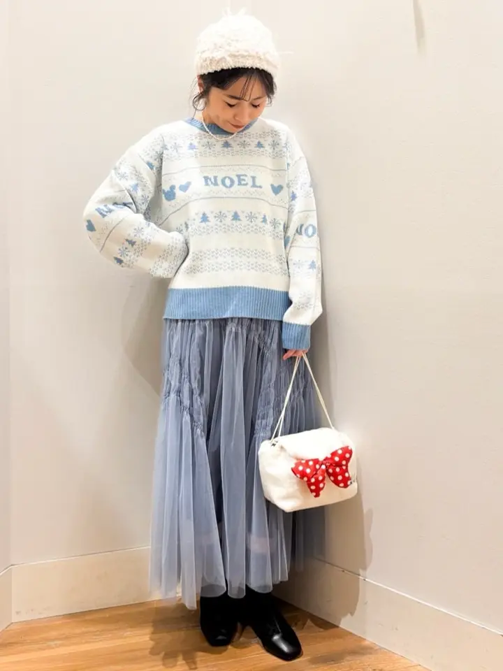 ✴︎Xmas✴︎ヤク100%コフレラフィーネ 柄編ニット ポケット付 原毛色 Disney/ノルディック柄ニットプルオーバー/earth music&ecology