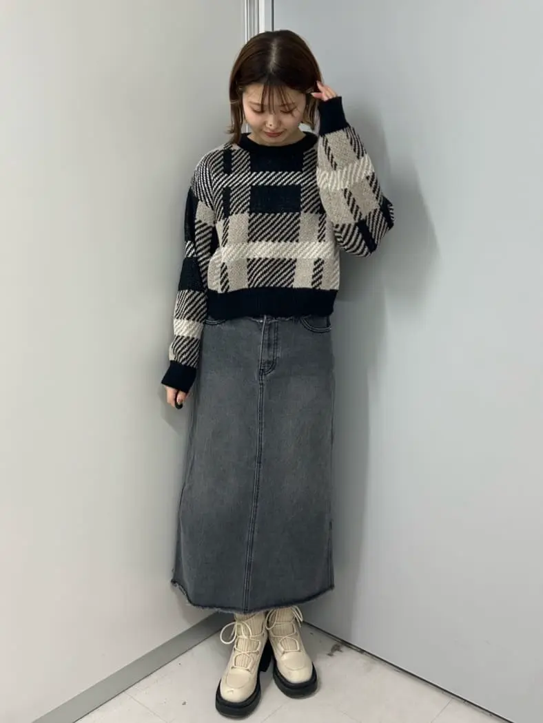 チェックニットプルオーバー/earth music&ecology（アース