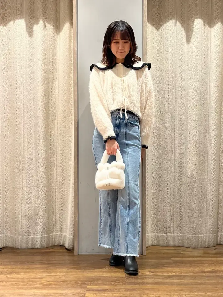 フェザーラメフロントリボンニットカーディガン/earth music&ecology