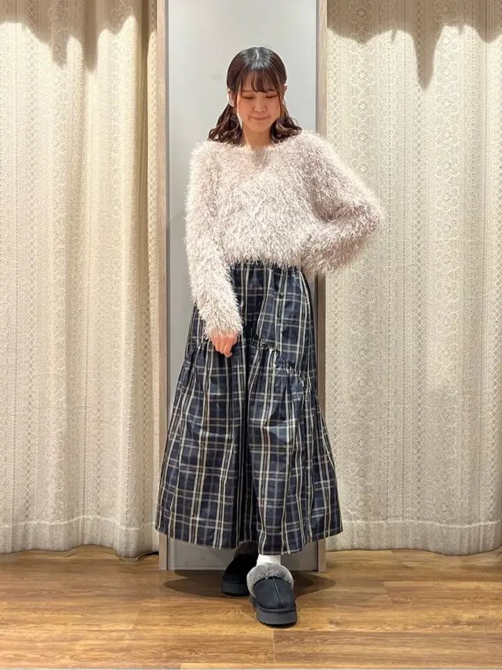 メモリータフタチェックスカート/earth music&ecology（アース